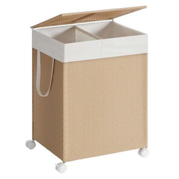 Songmics Koš za perilo, 2 predelka, 46.5x37.5x65 cm, bež