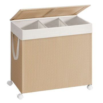 Songmics Košara za perilo, 3 predelki, 66.5x37.5x65 cm, bež