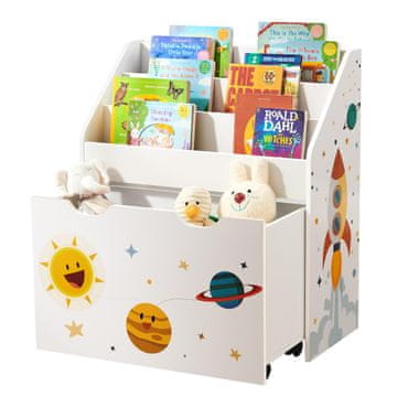 Songmics Organizator igrač, 3-polica otroška knjižna polica z odstranljivo škatlo za shranjevanje, 62.5x29.5x70 cm, bela