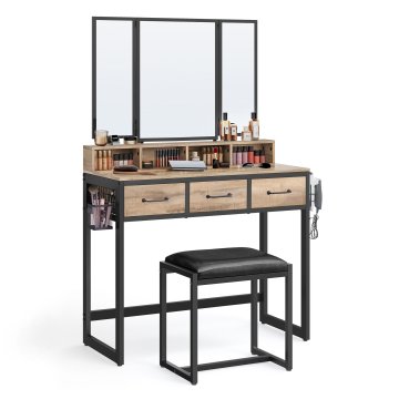 Songmics Toaletna mizica, trojno ogledalo, 90x40x140.8 cm, rjava