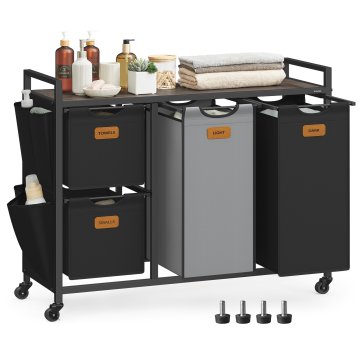 Songmics Košara za perilo, 4 predelki, 98.6x33x80.5 cm, rjava