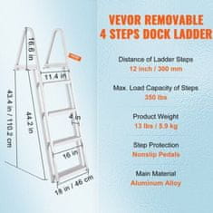 VEVOR Pristaniška lestev 4 stopnice 61x45.5x152.5 cm aluminij