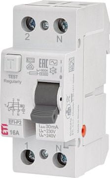 slomart ETI EFI-P2 RCD/RCD prekidač struje curenja, 2P, 16A, 30mA