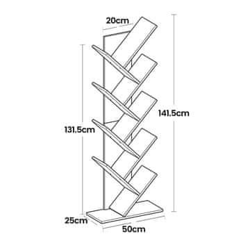Songmics Knjižna polica 9-nadstropna v obliki drevesa, 25x50x141.5 cm, rjava