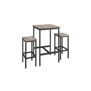 Songmics Komplet barske mize 1 miza 60x60x90 cm 2 barska stola 30x40x65 cm rjava črna