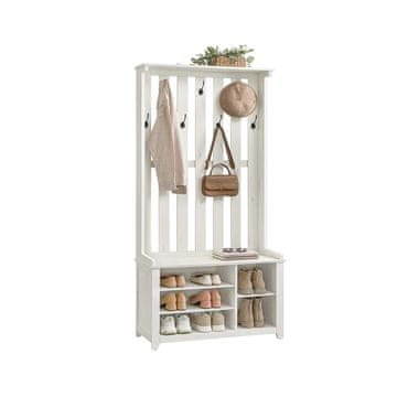 Songmics Obešalnik za plašče s klopjo za čevlje 35x81x180 cm, bela