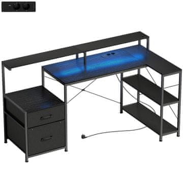 Homestar Gaming pisarniška miza v obliki črke L z LED osvetlitvijo in električnimi vtičnicami 165x80x91,5 cm črna