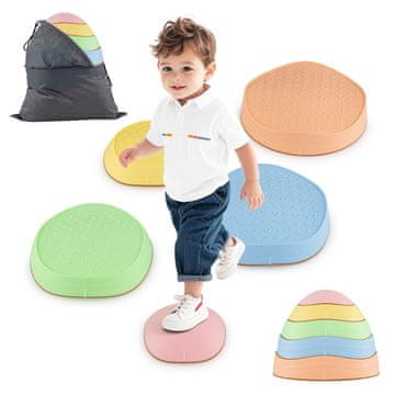 Costway Stepping Stones 5-delni komplet nedrsečih ravnotežnih kamnov z vrečko za shranjevanje Macaron