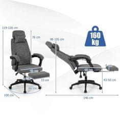 Costway Pisarniški stol z naslonom, oblazinjen s tkanino Chenille, siv