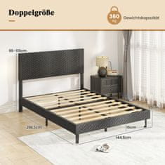 Costway Posteljni okvir iz žameta 140x200 cm siv z nastavljivo vzglavjem v vzorcu ribje kosti
