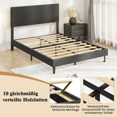 Costway Posteljni okvir iz žameta 140x200 cm siv z nastavljivo vzglavjem v vzorcu ribje kosti