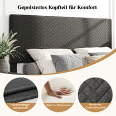 Costway Posteljni okvir iz žameta 140x200 cm siv z nastavljivo vzglavjem v vzorcu ribje kosti