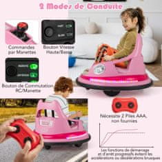 Costway Otroški avto na baterije 12V z odbijači, ročno upravljanje z dvema joystickoma in daljinskim upravljalnikom, roza