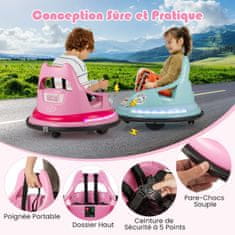 Costway Otroški avto na baterije 12V z odbijači, ročno upravljanje z dvema joystickoma in daljinskim upravljalnikom, roza