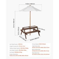 VEVOR Otroška piknik miza 3-v-1 miza za pesek in vodo 89x80x51 cm rjava