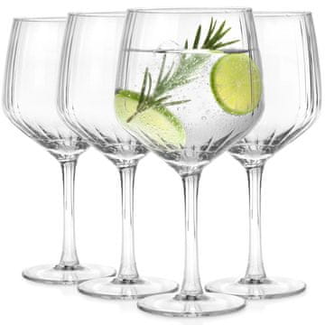 Northix Komplet kozarcev za gin, 580 ml, rebrasti dizajn, 4 kosi