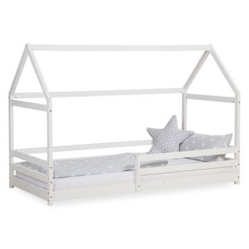 Homestyle4U Otroška postelja, hišica z ograjami, 206x141x97 cm, bela