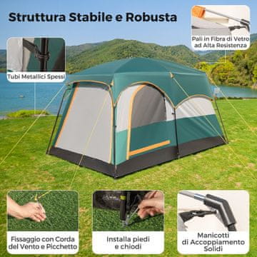 Costway Kamp šotor za 6 oseb 323x211x189 cm zelene barve