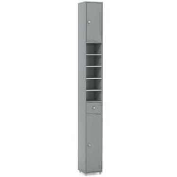Costway Samostoječa kopalniška omara 180 cm, siva, 2 vrata 1 predal