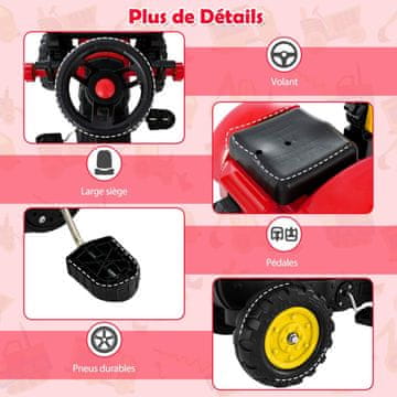 Costway 3-v-1 otroški traktor s 6 kolesi, igralna lopata, snemljiv priklopnik, volan in rog, rdeč