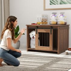 Costway Lesena pasja kletka z veliko pladnjo in drsnimi vrati rjave barve