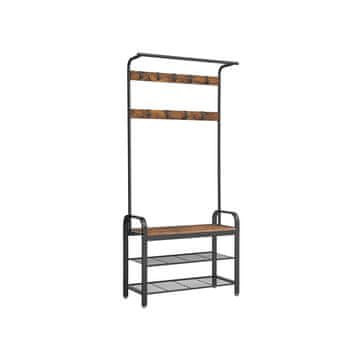 Songmics Obešalnik s klopjo za shranjevanje čevljev, 33.7x84x183 cm, rjav in črn