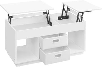 Songmics Klubska mizica, dvižni mehanizem z 2 predaloma in skritimi predelki, 100x50x48.5 cm, bela