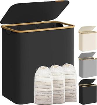 Songmics Koš za perilo, 3-delni, 60x38.5x70.5 cm, črn