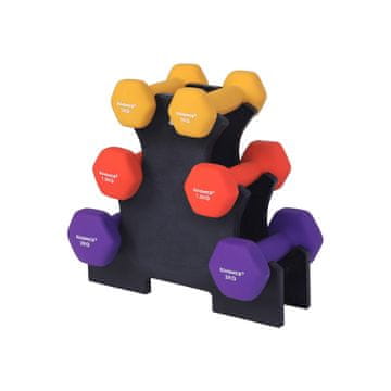 Songmics Set uteži šestkotnih z stojalom 2x1 kg 2x1.5 kg 2x2 kg rumena oranžna vijolična