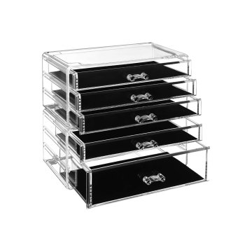 Songmics Organizator za ličila 2 zložljivi shranjevalni škatli s 5 predali 24x22x13.5 cm prozoren