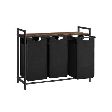 Songmics Koš za perilo, 3-delni sortirnik z polico, 92.5x33x72 cm, črn