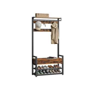 Songmics Vešišča s klopjo in shrambo za čevlje, 80.4x30x181.6 cm, rjava, shranjevanje