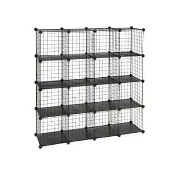 Songmics Organizator za shranjevanje, 16-kockasta modularna žična mreža, 123x31x123 cm, črna
