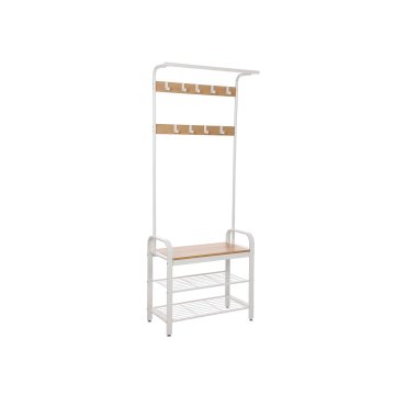 Songmics Stojalo za plašče s klopjo za shranjevanje čevljev, 33.7x77x183 cm, bela