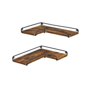 Songmics Set 2 kosov kotnih stenskih polic 40x29x14 cm rjave barve
