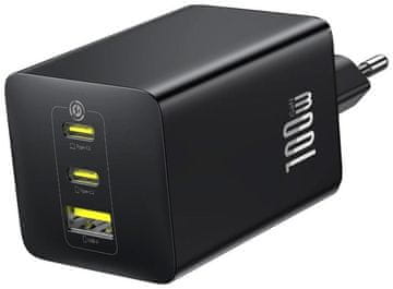BASEUS Baseus EnerFill FE11 Stenski polnilnik 100W, 3x USB (2x USB-C, 1x USB-A), črn
