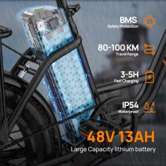 UNBRANDED URLIFE E20 belo mestno električno kolo 20 × 3", 250 W, baterija 48 V 13 Ah, do 25 km/h in do 65 km dosega