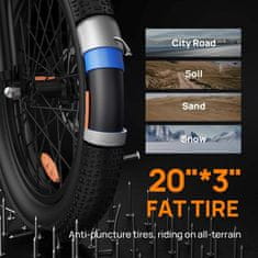 UNBRANDED URLIFE E20 belo mestno električno kolo 20 × 3", 250 W, baterija 48 V 13 Ah, do 25 km/h in do 65 km dosega