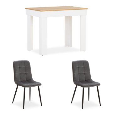 Homestyle4U Jedilni komplet, 90x73x60 cm, bela, rjava, siva