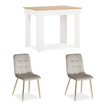 Homestyle4U Jedilna miza in 2 stola, 90x73x60 cm, bela in krem