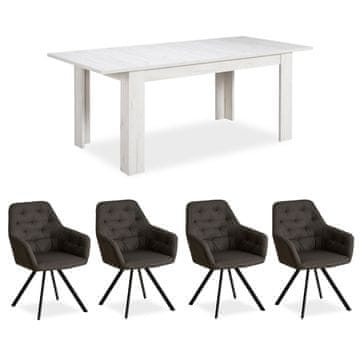 Homestyle4U Jedilni komplet, raztegljiva miza s 4 stoli, 160.5x90.5x76.5 cm, bela, antracit