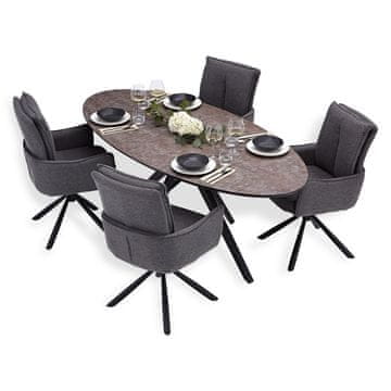 Homestyle4U Jedilna miza in stolčki, ovalna, 200x95x76 cm, rjava, črna, siva
