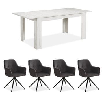 Homestyle4U Jedilna miza in 4 stoli, 160,5x90,5x76,5 cm, bela in siva