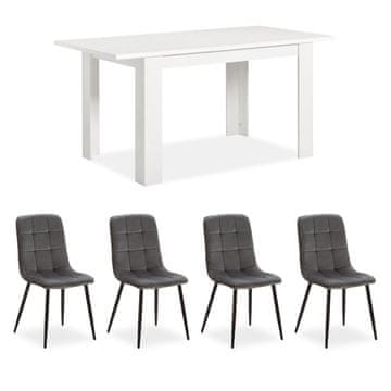 Homestyle4U Jedilna miza in stolčki, 120x80x75 cm, bela in siva