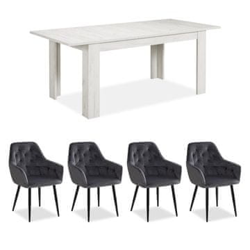 Homestyle4U Jedilna miza in 4 stoli, 160,5x90,5x76,5 cm, bela in siva
