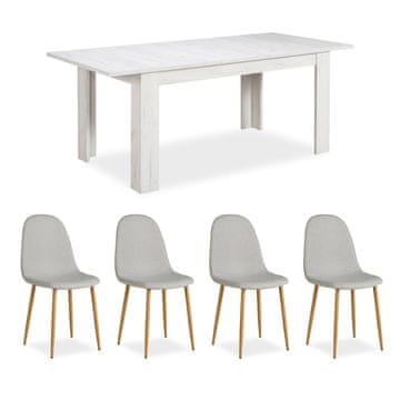 Homestyle4U Jedilna miza in 4 stoli komplet, 160,5x90,5x76,5 cm, siva, bela