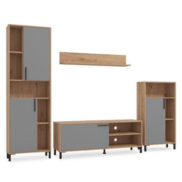 Homestyle4U Dnevna soba pohištveni set, 4-delna stenska enota, 259x192,5x38 cm, rjava