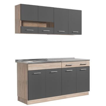 Homestyle4U Kuhinjski omarni set, 160x60x206,5 cm, siva