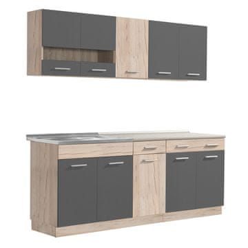 Homestyle4U Kuhinjski omarni komplet, 200x60x206,5 cm, siva