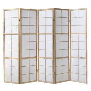 Homestyle4U Pregrada za prostor, Shoji 5-delna, 220x2,2x175 cm, bela